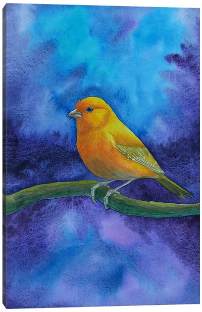 Mystic Lake And Yellow Bird Canvas Art Print - Karina Danylchuk