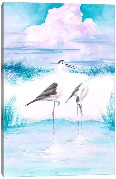 Black Winget Stilt And Pink Sunset Canvas Art Print - Karina Danylchuk