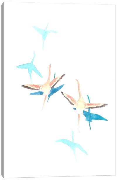 Flying Flamingoes Canvas Art Print - Karina Danylchuk