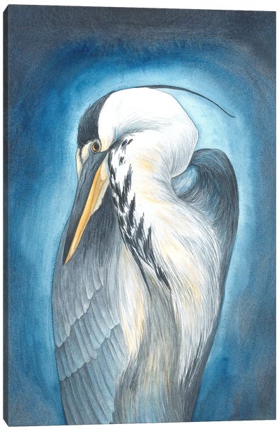 Heron In Blue Canvas Art Print - Karina Danylchuk