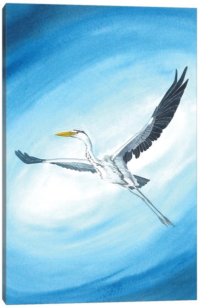 Flying Heron Cosmic Canvas Art Print - Heron Art