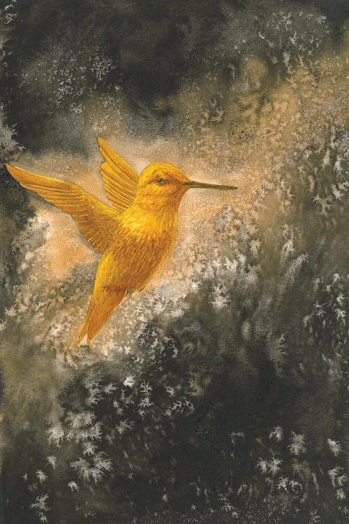 Golden Bird Hummingbird In Flight