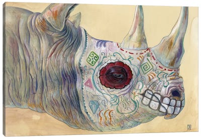 Day of the Dead Rhino Canvas Art Print - Día de los Muertos Art