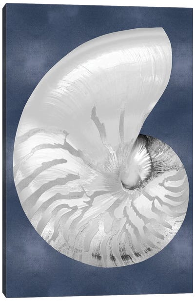 Silver Shell on Indigo Blue II Canvas Art Print - Caroline Kelly