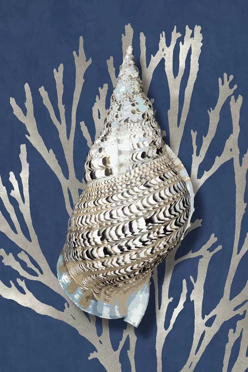 Shell Coral Silver on Blue I by Caroline Kelly wall art