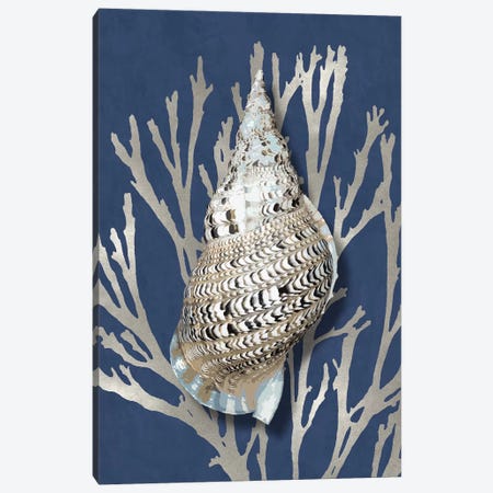 Shell Coral Silver on Blue I Canvas Print #KEL82} by Caroline Kelly Canvas Art