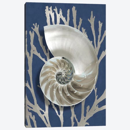 Shell Coral Silver on Blue II Canvas Print #KEL83} by Caroline Kelly Canvas Art