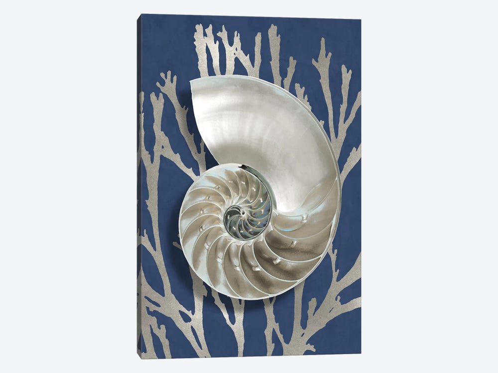 Shell Coral Silver on Blue II by Caroline Kelly 1-piece Canvas Print