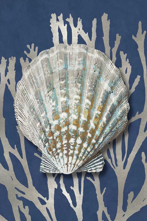 Shell Coral Silver on Blue IV by Caroline Kelly wall art