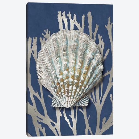 Shell Coral Silver on Blue IV Canvas Print #KEL85} by Caroline Kelly Art Print