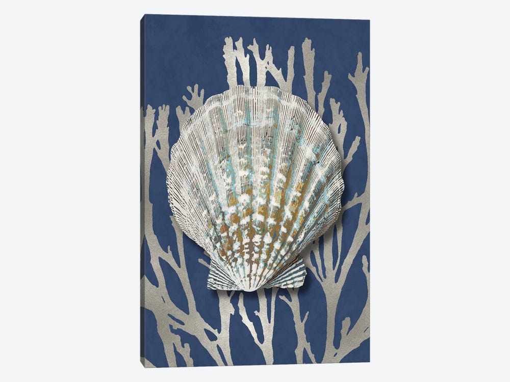 Shell Coral Silver on Blue IV by Caroline Kelly 1-piece Canvas Art Print