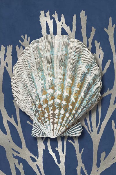 Caroline Kelly: Shell Coral Silver on Blue IV by Caroline Kelly
