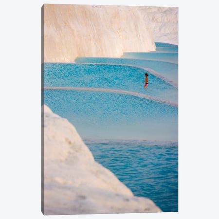 Young girl on travertine terraces of Pamukkale, Turkey Canvas Print #KES109} by Keren Su Canvas Wall Art