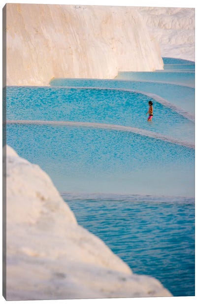 Young girl on travertine terraces of Pamukkale, Turkey Canvas Art Print
