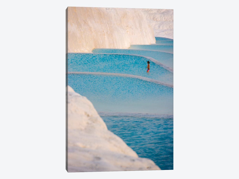 Young girl on travertine terraces of Pamukkale, Turkey by Keren Su 1-piece Canvas Artwork