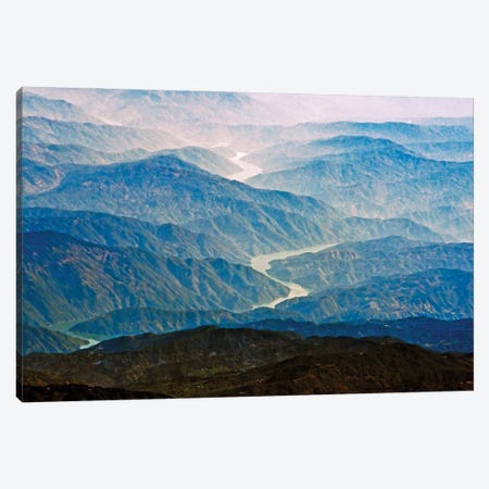 Aerial view of Irrawaddy River winding through the mountain, South Asia Canvas Print #KES111} by Keren Su Art Print