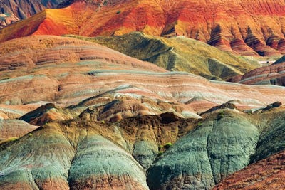Colorful mountains in Zhangye National Geopark, Zhangye, Gansu Province, China by Keren Su acrylic art print