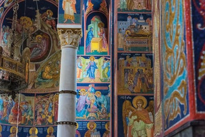 Mosaic painting inside Oplenac Royal Mausoleum, also known as Saint George's Church, Topola, Serbia. by Keren Su art print