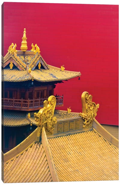 Architectural details of Jing'an Temple, Shanghai, China Canvas Art Print - Chinese Décor