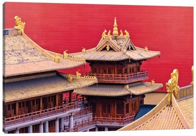 Architectural details of Jing'an Temple, Shanghai, China Canvas Art Print - Chinese Décor
