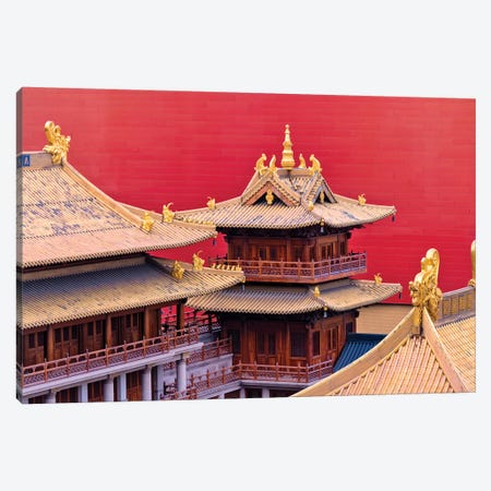 Architectural details of Jing'an Temple, Shanghai, China Canvas Print #KES24} by Keren Su Canvas Wall Art