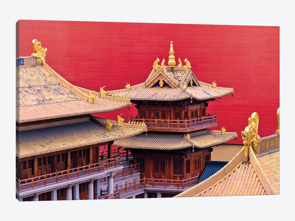 Architectural details of Jing'an Temple, Shanghai, China by Keren Su 1-piece Canvas Art Print
