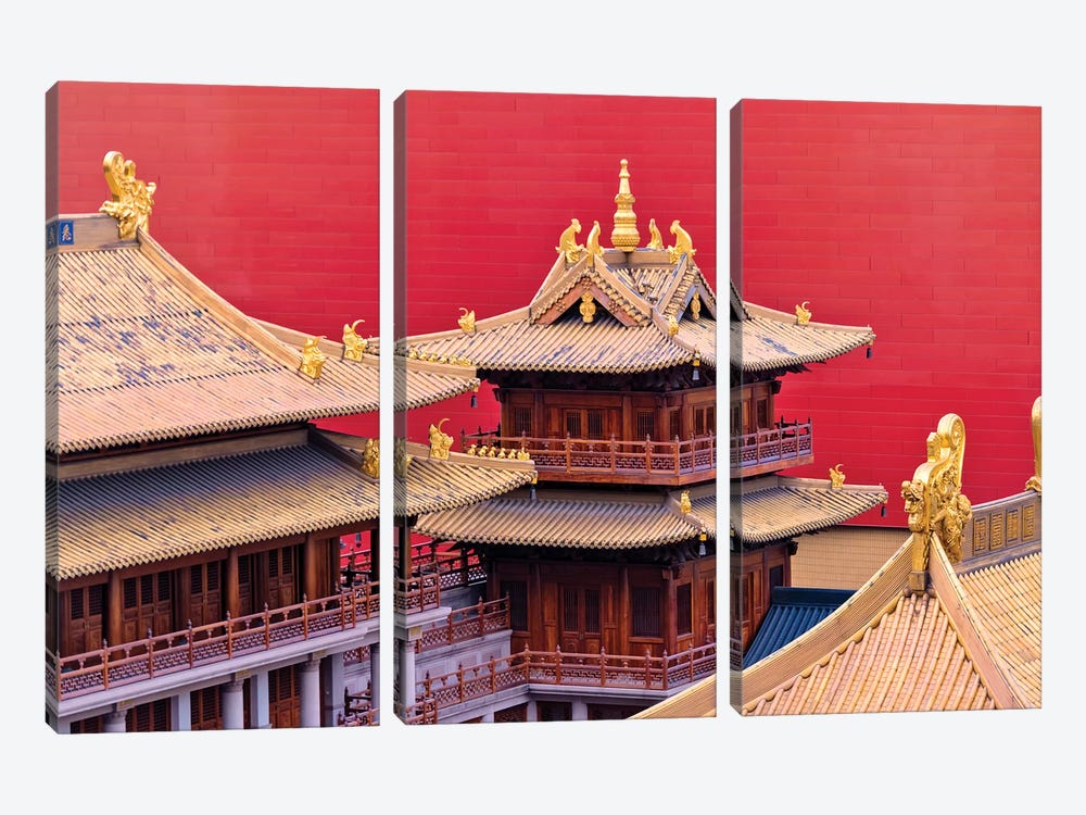 Architectural details of Jing'an Temple, Shanghai, China by Keren Su 3-piece Canvas Art Print