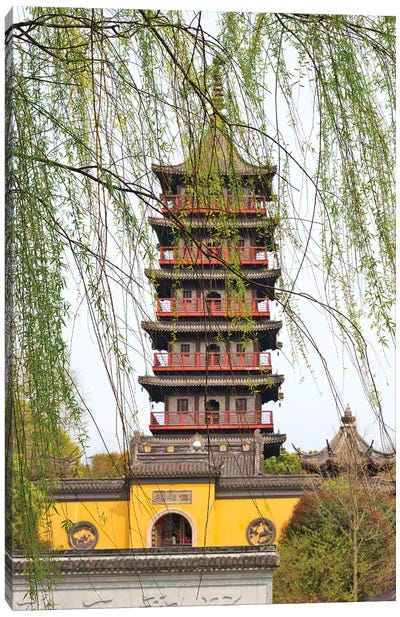 Haogu Pagoda Temple on the South Lake, Jiaxing, Zhejiang Province, China Canvas Art Print - Asian Culture