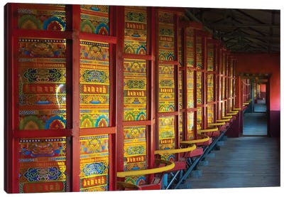Prayer wheels in the temple, Tagong, western Sichuan, China Canvas Art Print