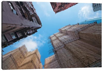 Scaffolding around the residential buildings for renovation in Quarry Bay, Hong Kong, China Canvas Art Print - China Art