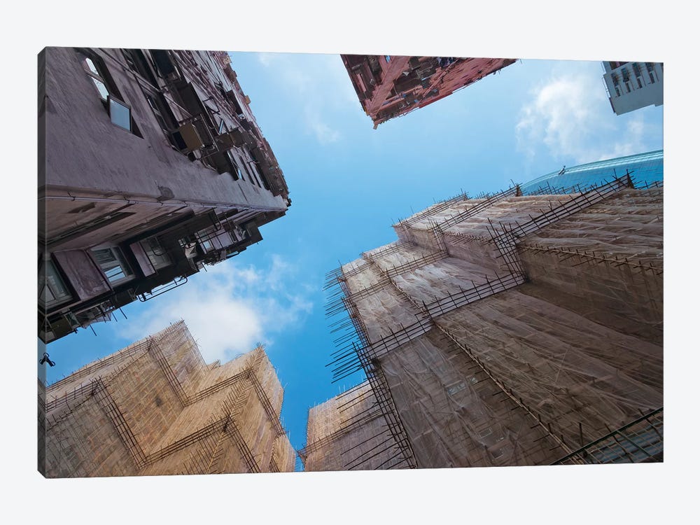Scaffolding around the residential buildings for renovation in Quarry Bay, Hong Kong, China by Keren Su 1-piece Art Print