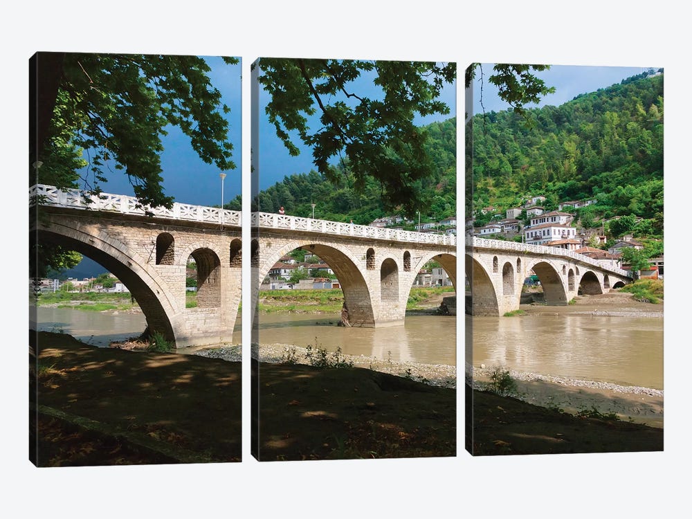 Stone bridge over River Osum, Berat, Albania by Keren Su 3-piece Canvas Print