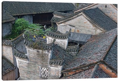 Tiled roofs of traditional houses, Longtan Ancient Village, Yangshuo, Guangxi, China Canvas Art Print