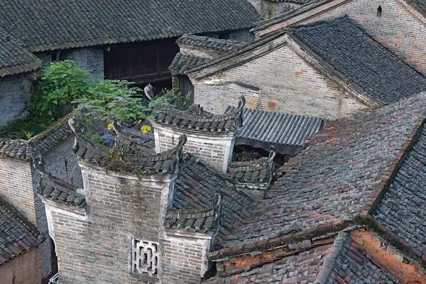 Tiled roofs of traditional houses, Longtan Ancient Village, Yangshuo, Guangxi, China