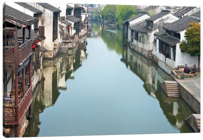 Traditional houses along the Grand Canal, Nanxun Ancient Town, Zhejiang Province, China Canvas Art Print - China Art