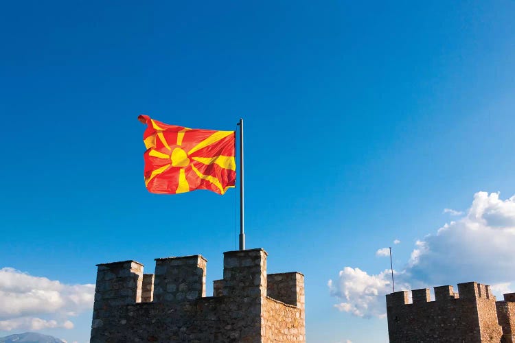 Tsar Samuil's Fortress with national flag, Ohrid, Republic of Macedonia