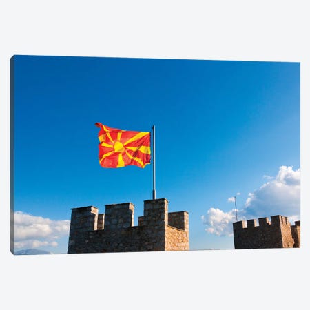 Tsar Samuil's Fortress with national flag, Ohrid, Republic of Macedonia Canvas Print #KES54} by Keren Su Art Print