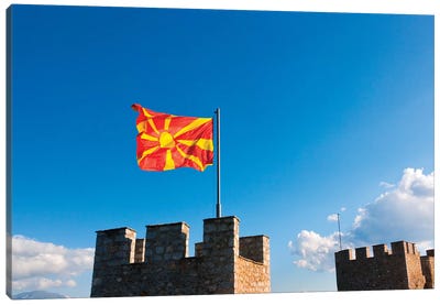 Tsar Samuil's Fortress with national flag, Ohrid, Republic of Macedonia Canvas Art Print