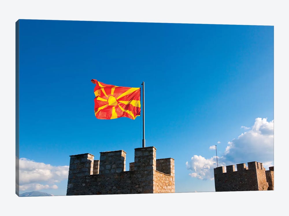Tsar Samuil's Fortress with national flag, Ohrid, Republic of Macedonia by Keren Su 1-piece Canvas Wall Art