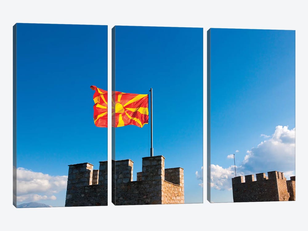 Tsar Samuil's Fortress with national flag, Ohrid, Republic of Macedonia by Keren Su 3-piece Canvas Artwork