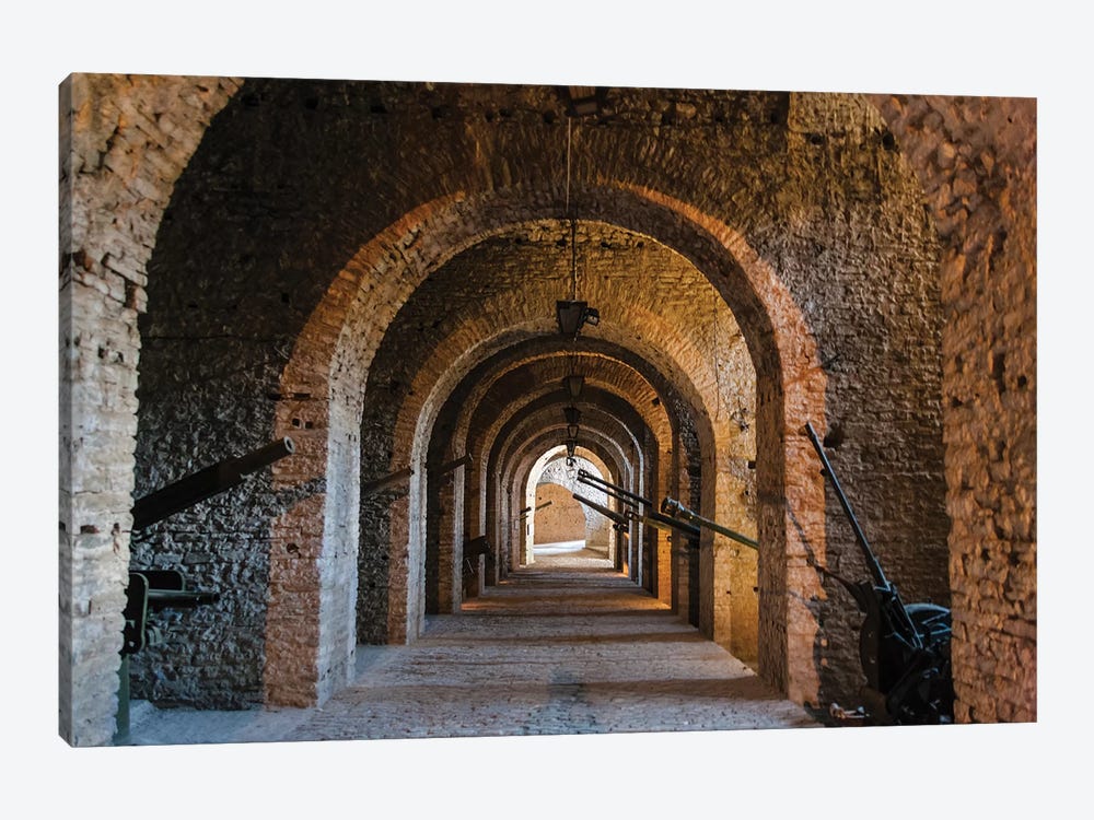 Tunnel inside the castle of Gjirokaster in the mountain, Albania by Keren Su 1-piece Art Print
