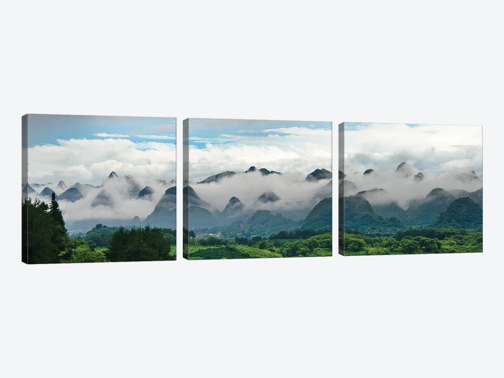 Limestone hills in mist, Xingping, Yangshuo, Guangxi, China by Keren Su 3-piece Canvas Print