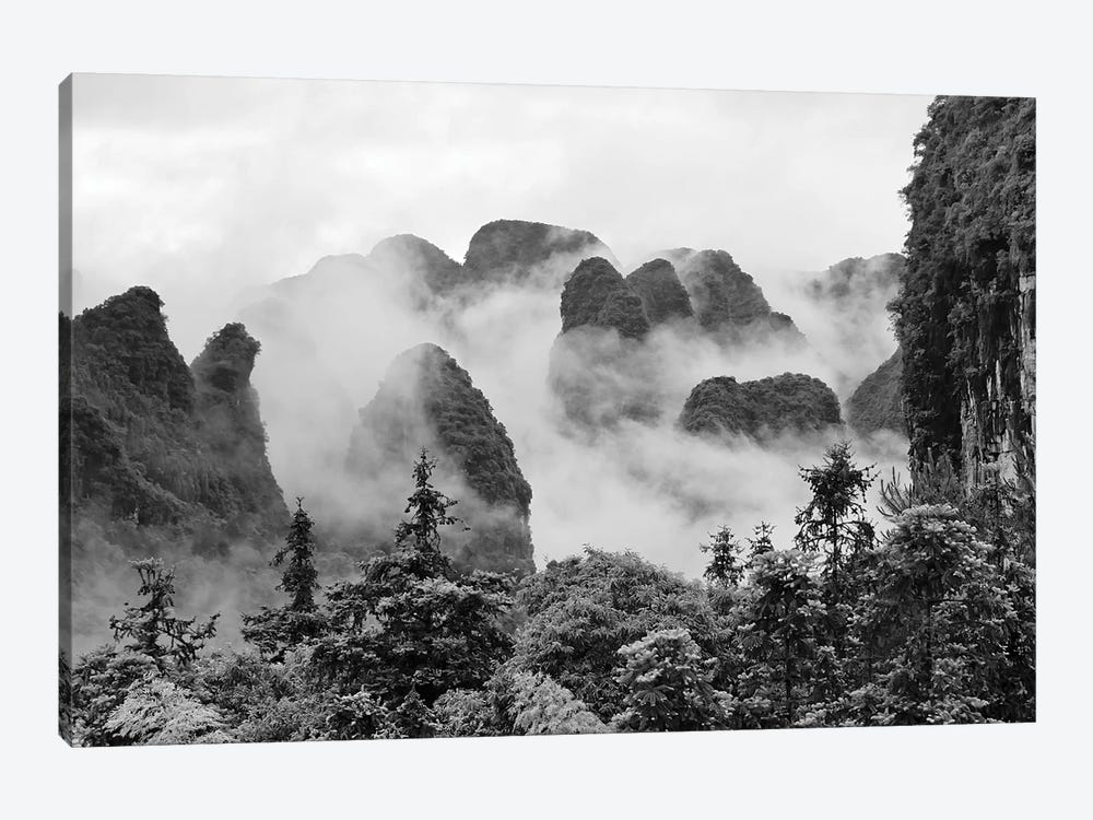 Limestone hills in mist, Yangshuo, Guangxi, China by Keren Su 1-piece Canvas Print
