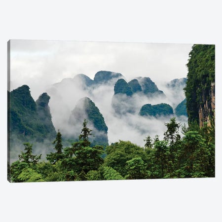 Limestone hills in mist, Yangshuo, Guangxi, China Canvas Print #KES81} by Keren Su Canvas Print