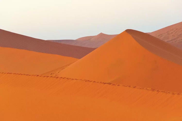 Tourists hiking on sand Dune 45 in southern Namib Desert. Sossusvlei, Namib-Naukluft NP, Namibia