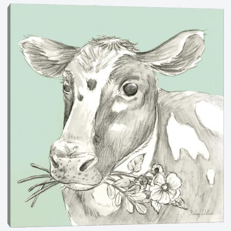 Watercolor Pencil Farm Color II-Cow Canvas Print #KEW36} by Kelsey Wilson Art Print