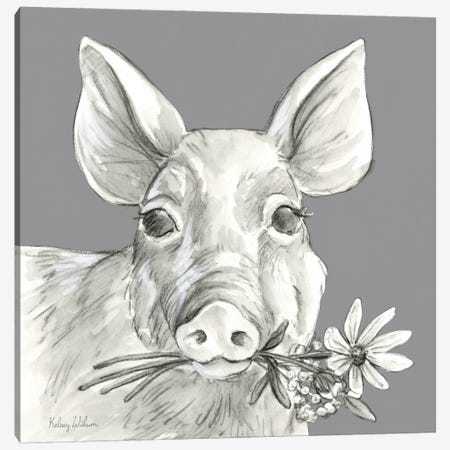 Watercolor Pencil Farm Color I-Pig Canvas Print #KEW38} by Kelsey Wilson Canvas Wall Art