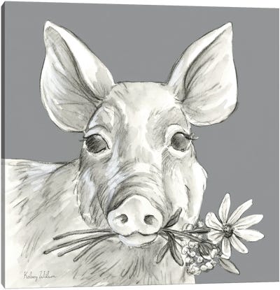 Watercolor Pencil Farm Color I-Pig Canvas Art Print
