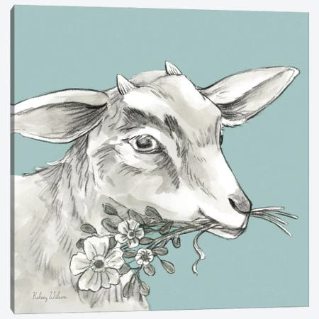 Watercolor Pencil Farm Color IV-Goat Canvas Print #KEW39} by Kelsey Wilson Canvas Wall Art