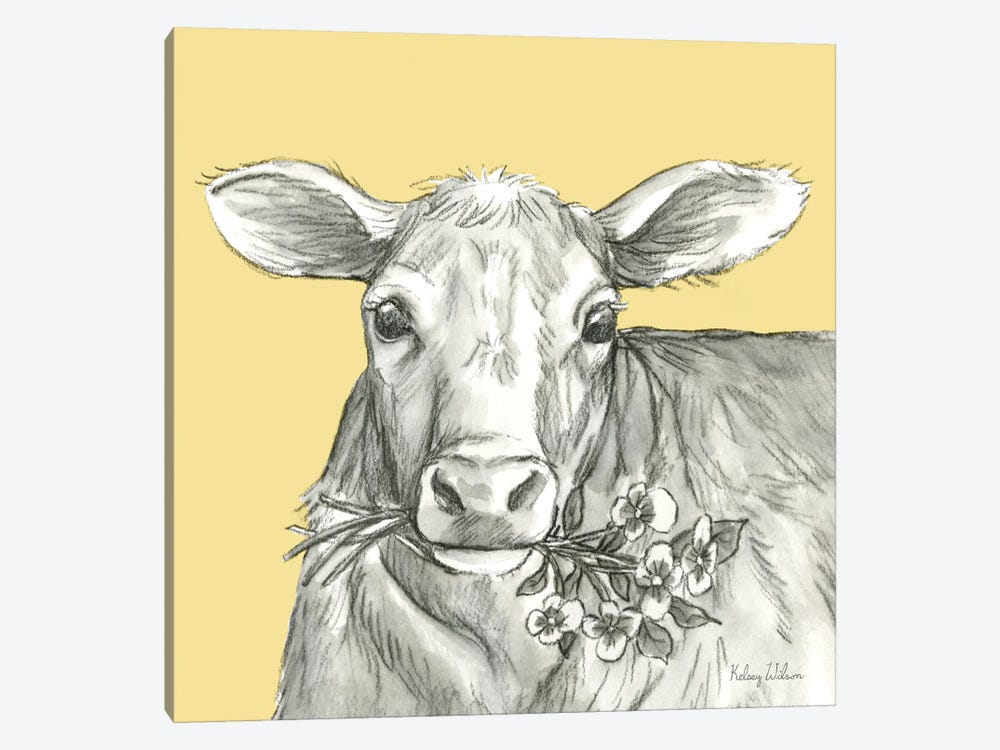 Watercolor Pencil Farm Color VIIi-Cow 2 by Kelsey Wilson 1-piece Canvas Art Print